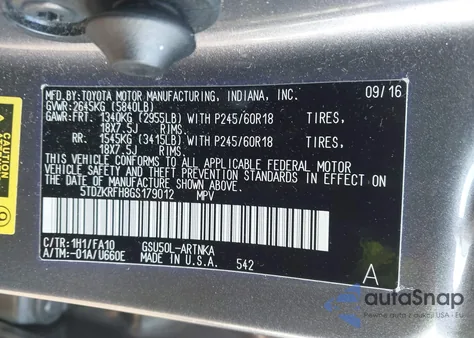 2016 Toyota Highlander Le Plus V6 z USA, uszkodzony, nr VIN 5TDZKRFH8GS179012